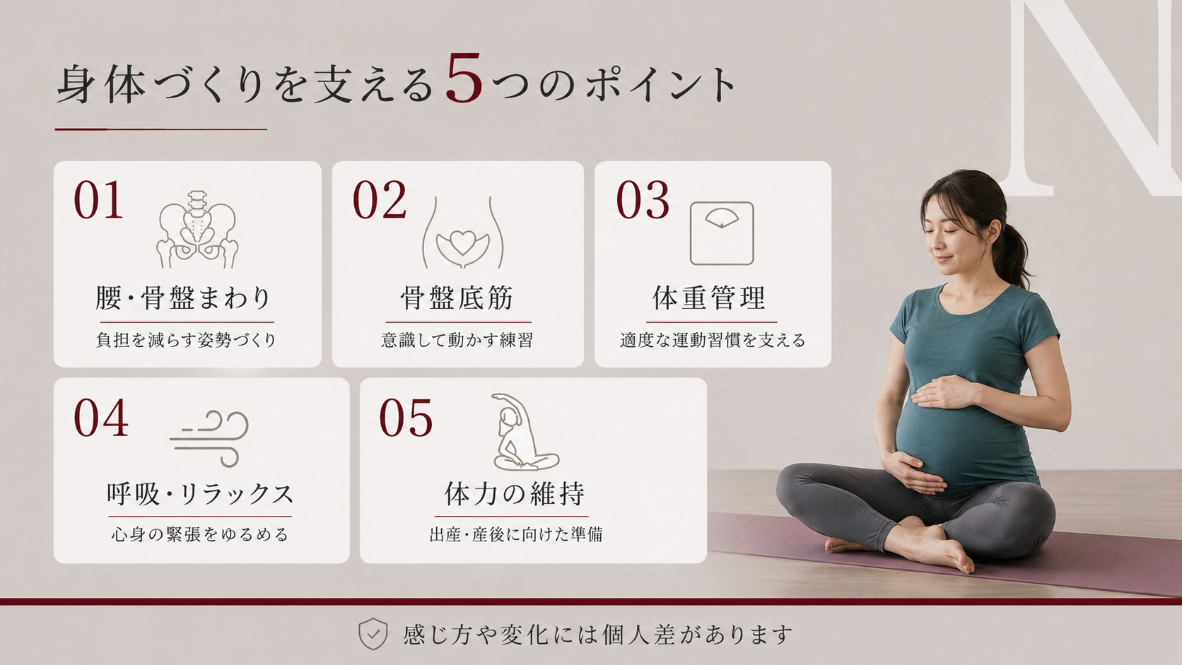 マタニティピラティスで期待できる姿勢・骨盤底筋・体重管理・呼吸・体力維持のサポート