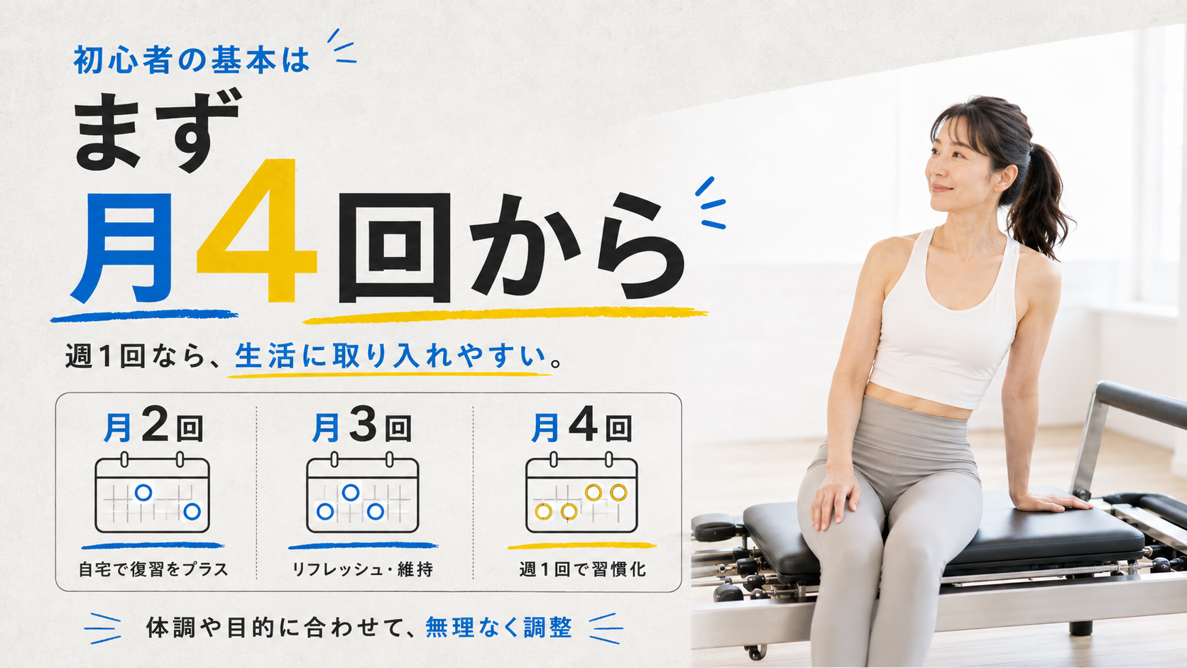 ピラティスの月2回・月3回・月4回の通い方と、初心者に月4回をすすめる理由